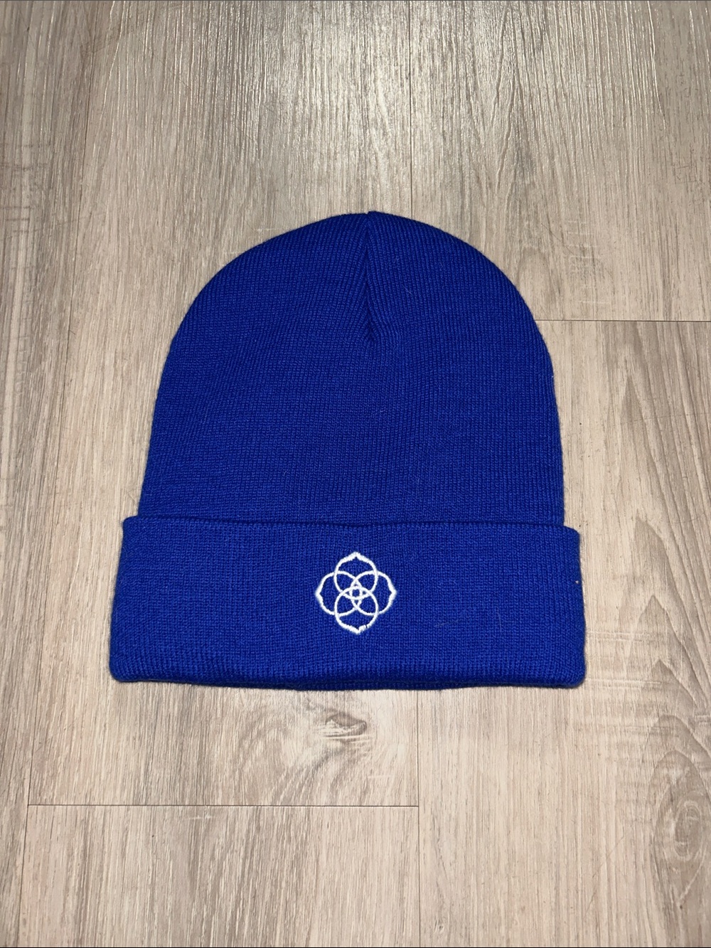 Royal Blue Knit Beanie with White Embroidered Logo